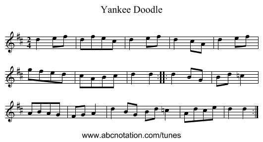 Yankee Doodle - staff notation