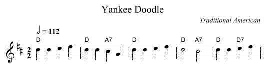 Yankee Doodle - staff notation