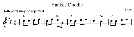 Yankee Doodle - staff notation
