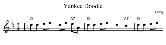 Yankee Doodle - staff notation