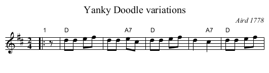 Yanky Doodle variations - staff notation