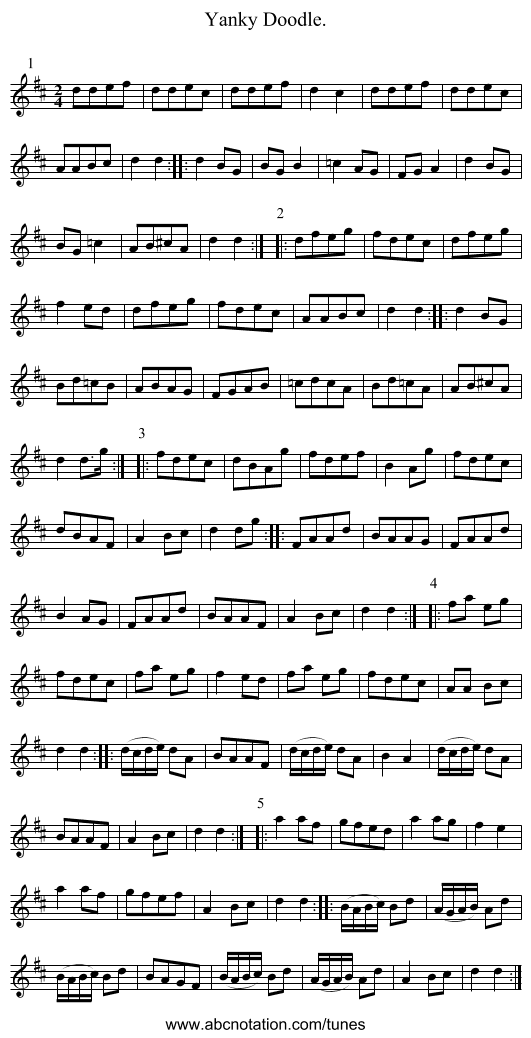 Yanky Doodle. - staff notation