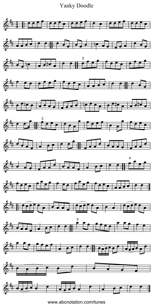 Yanky Doodle - staff notation