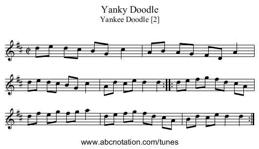 Yanky Doodle - staff notation