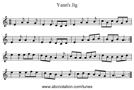 Yann's Jig - staff notation