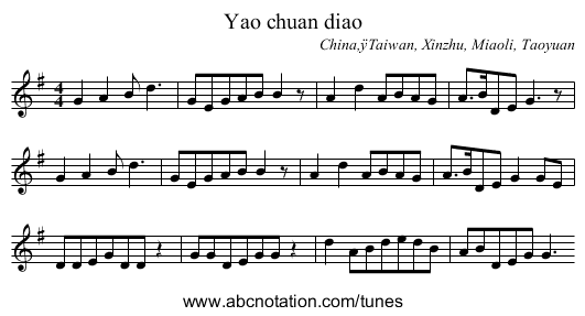 Yao chuan diao - staff notation