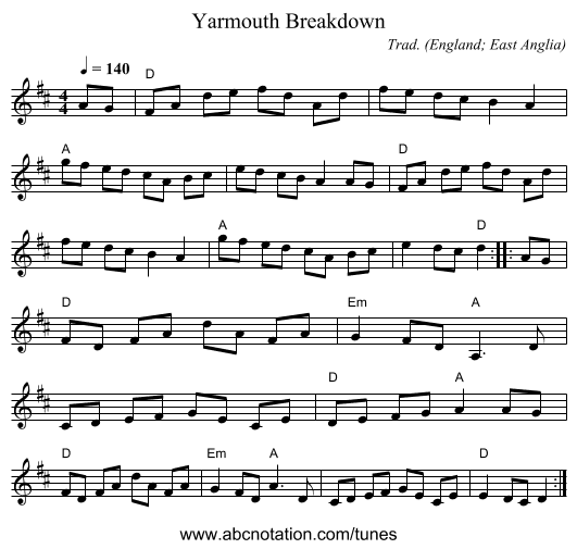 Yarmouth Breakdown - staff notation
