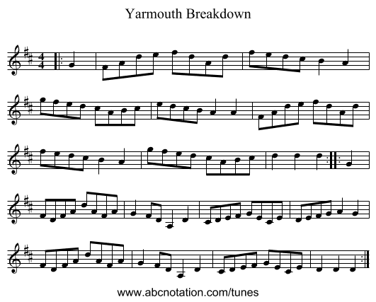 Yarmouth Breakdown - staff notation