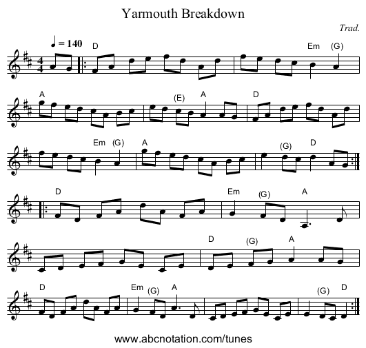 Yarmouth Breakdown - staff notation