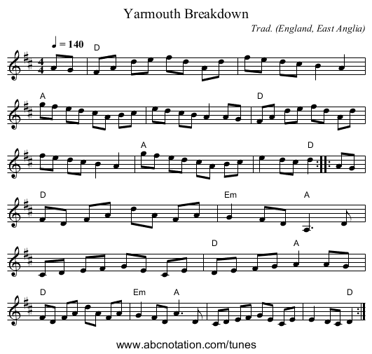 Yarmouth Breakdown - staff notation
