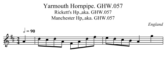 Yarmouth Hornpipe. GHW.057 - staff notation