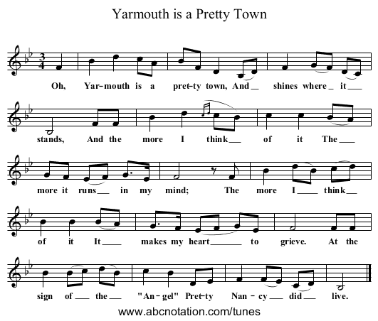 Yarmouth is a Pretty Town - staff notation