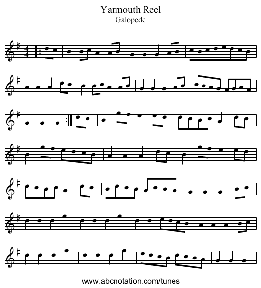 Yarmouth Reel - staff notation
