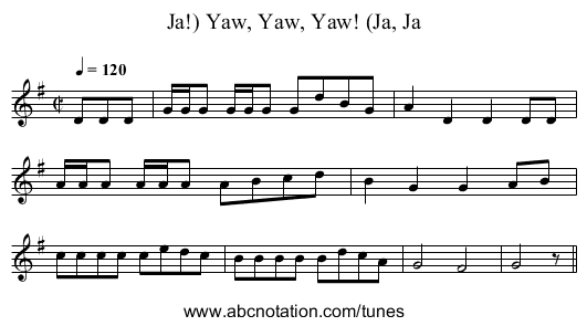 Yaw, Yaw, Yaw! (Ja, Ja, Ja!) - staff notation