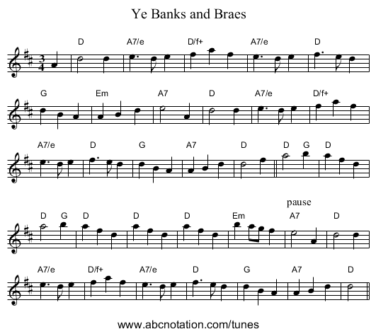 Ye Banks and Braes - staff notation
