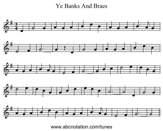 Ye Banks And Braes - staff notation