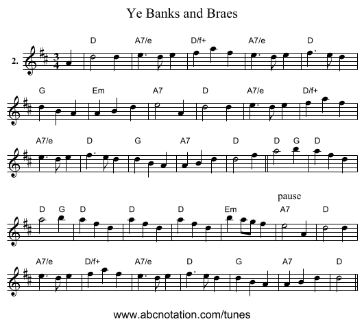 Ye Banks and Braes - staff notation