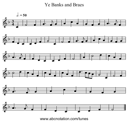 Ye Banks and Braes - staff notation