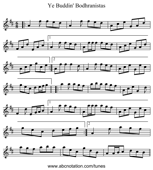 Ye Buddin' Bodhranistas - staff notation