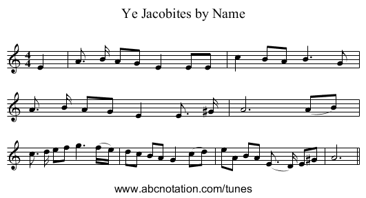 Ye Jacobites by Name - staff notation