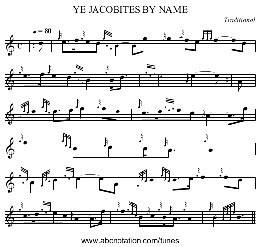 YE JACOBITES BY NAME - staff notation