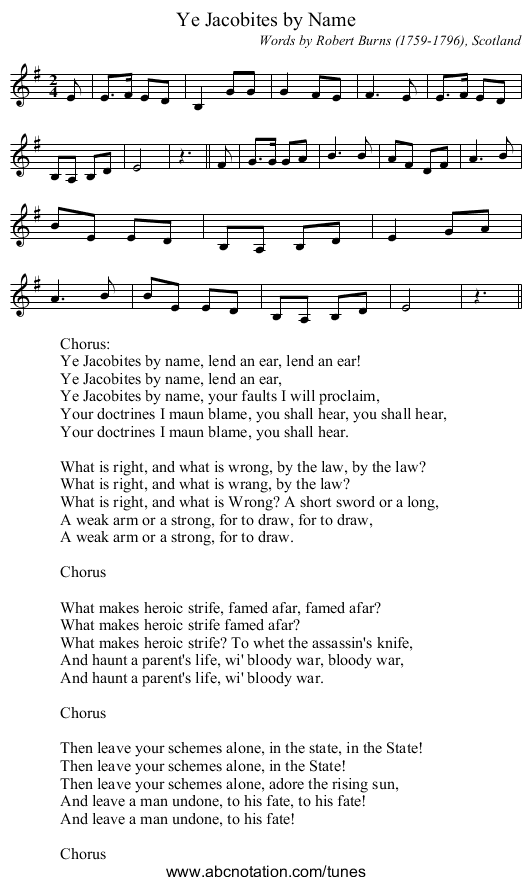 Ye Jacobites by Name - staff notation