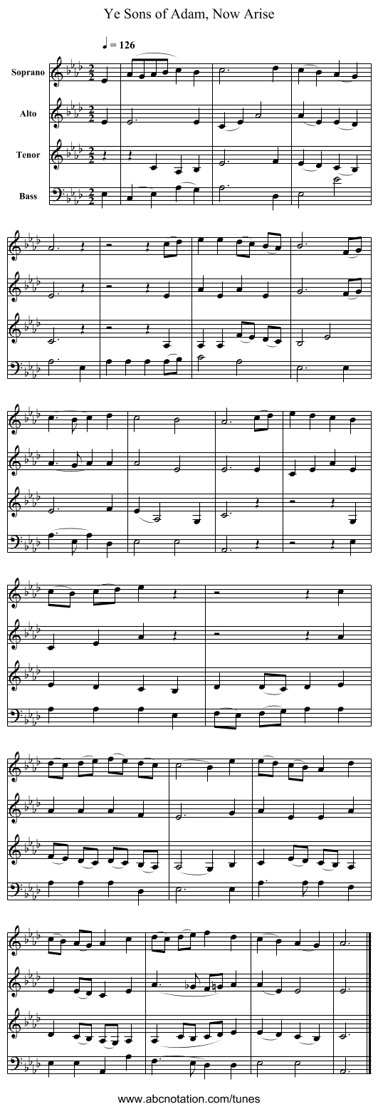 Ye Sons of Adam, Now Arise - staff notation