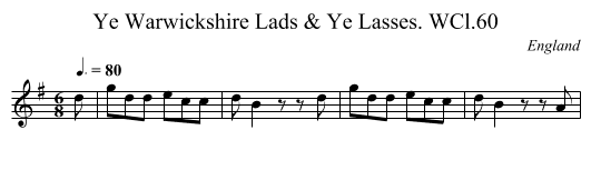 Ye Warwickshire Lads & Ye Lasses. WCl.60 - staff notation