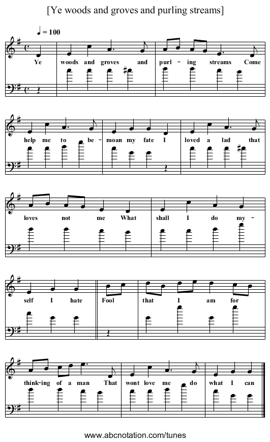 [Ye woods and groves and purling streams] - staff notation