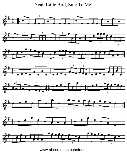 Yeah Little Bird, Sing To Me! - staff notation