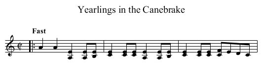 Yearlings in the Canebrake - staff notation
