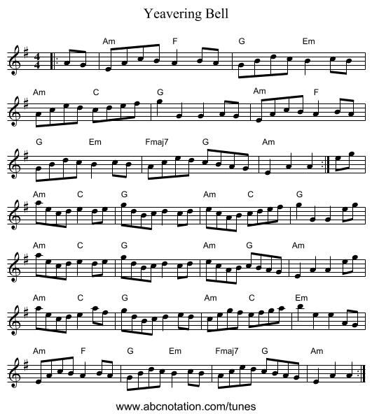 Yeavering Bell - staff notation