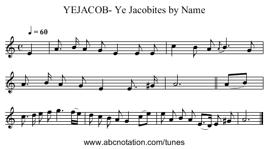 YEJACOB- Ye Jacobites by Name - staff notation