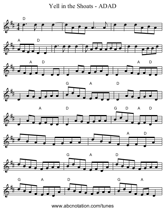 Yell in the Shoats - ADAD - staff notation
