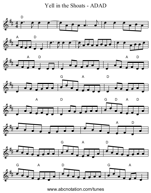 Yell in the Shoats - ADAD - staff notation