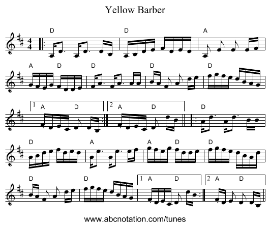 Yellow Barber - staff notation