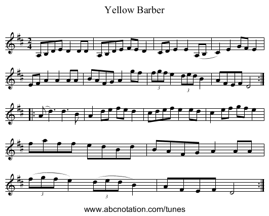 Yellow Barber - staff notation