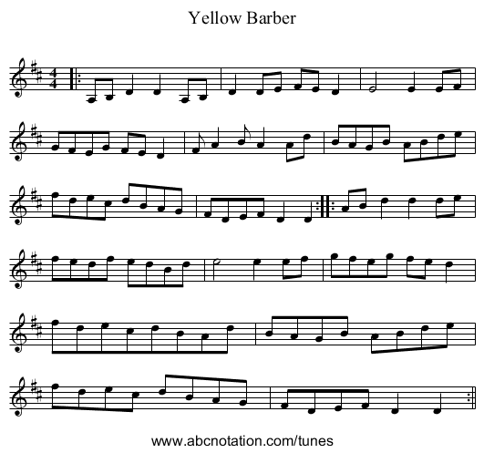Yellow Barber - staff notation