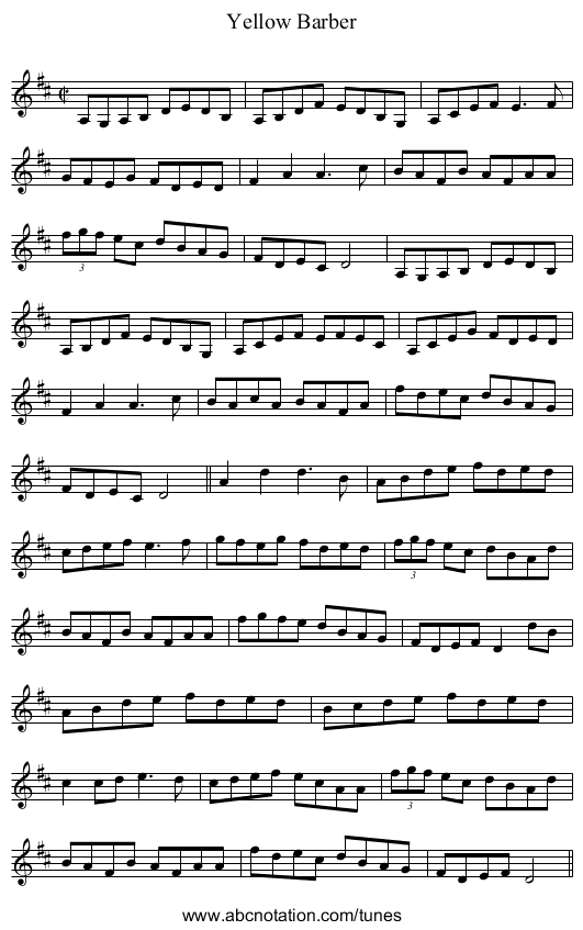 Yellow Barber - staff notation