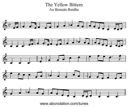 Yellow Bittern, The - staff notation