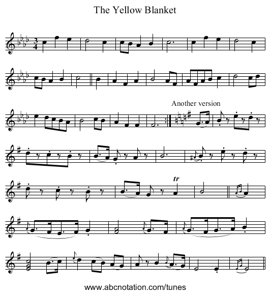 Yellow Blanket, The - staff notation