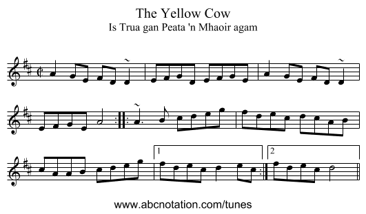 Yellow Cow, The - staff notation