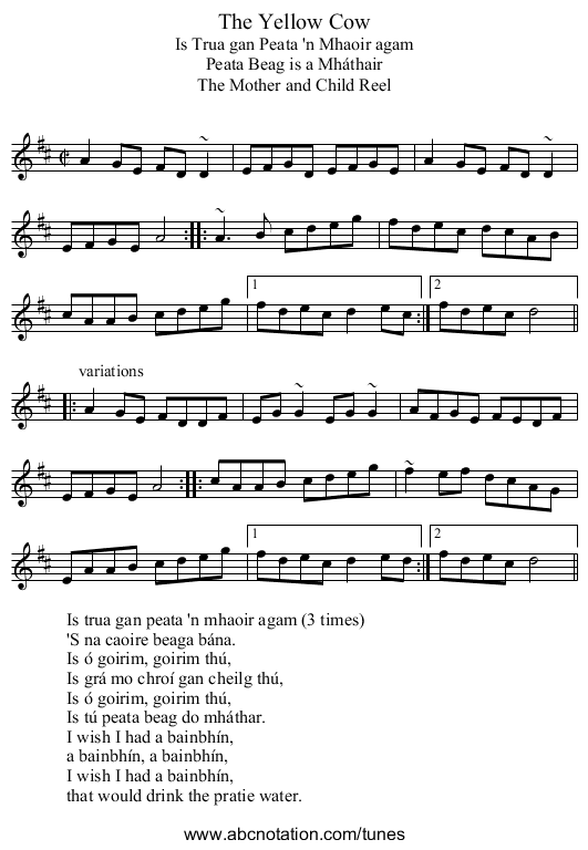 Yellow Cow, The - staff notation
