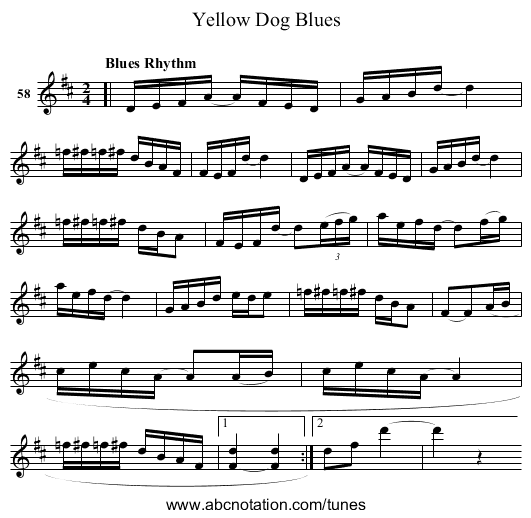 Yellow Dog Blues - staff notation