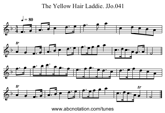 Yellow Hair Laddie. JJo.041, The - staff notation