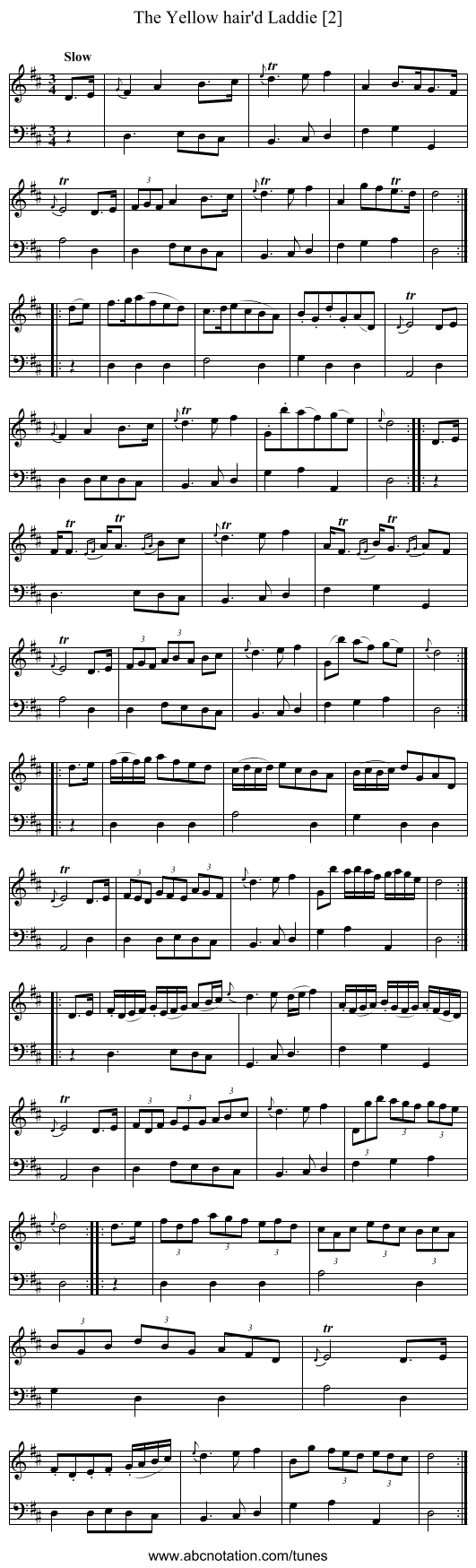Yellow hair'd Laddie [2], The - staff notation