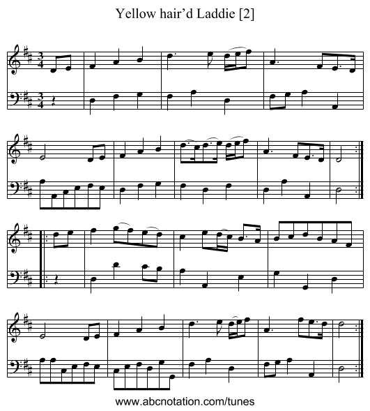 Yellow hair’d Laddie [2] - staff notation