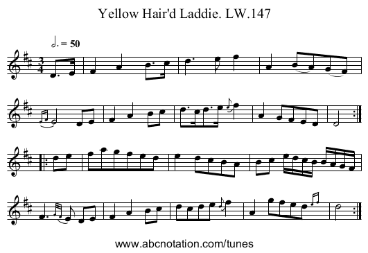 Yellow Hair'd Laddie. LW.147 - staff notation