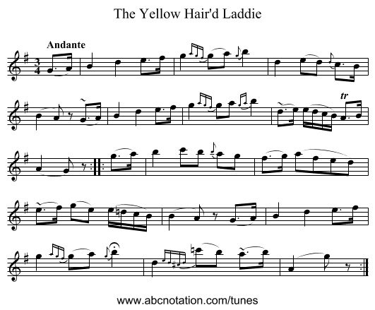Yellow Hair'd Laddie, The - staff notation