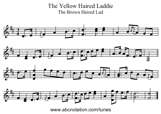 Yellow Haired Laddie, The - staff notation